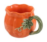 Cabilock Orange Pumpkin Ceramic Mug, Autumn Coffee Cup for Halloween Table | Side handle and compact 12.5 x 8.5 x 8.5 cm footprint suit desks, shelves and seasonal coffee corners at home