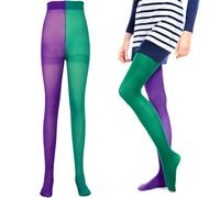 Cabilock Pantyhose Carnival Party Elastic Polyester 1 Pair Long Tube Performance Stockings Green and Purple Costume Socks Accessory for Women for Costume and Party