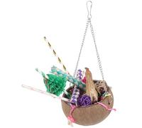 Cabilock Parrot Chewing Coconut Shell Spoon Design Suspended Bird Cage Foraging Metal Fittings and Dried Star Fruit Safe to Play Anti-biting Boredom Breaker for Pet Random Color
