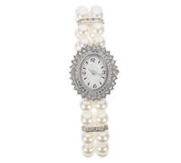 Cabilock Pearl Strap Pearls Rows Double Imitation of for with Comfortable Elegant Design Wristwatch Lightweight Alloy Stylish Casual Fashion Watch Women Students