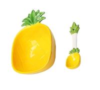 Cabilock Pineapple Design Ceramic Kids Bowl with Spoon 6.69 Inch Smooth Surface Salad Rice Dessert Bowl for Independent Eating and Outdoor Snacks