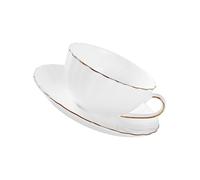 Cabilock Porcelain Coffee Cup Saucer Set, Bone China Tea Mug for English Afternoon Tea, White 2pcs Ceramic Coffee Cup and Saucer for Home and Restaurant