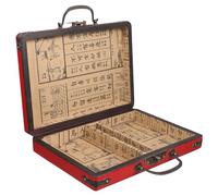 Cabilock Portable Wooden Mahjong Box with Handle Vintage Household Mahjong Organizer Multipurpose Storage Case for Travel and Home Use