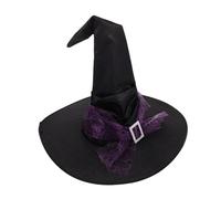 Cabilock Purple Ruched Witch Hat with Spider Web Mesh and Celestial Patterns Lightweight Breathable Gothic Halloween Costume Accessory for Womens Masquerade Party and Cosplay