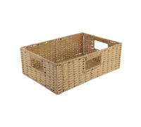 Cabilock Rattan Weaving Storage Basket, 38cm Wicker Rattan Tray Rectangular Serving Storage Woven Seagrass Tray with Triple Handle for Storing Clothes and Small Items