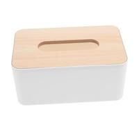 Cabilock Rectangular Tissue Box Cover No Burrs in Simple Style, White Pp and Wood Material, Fits Standard Size Tissue Boxes for Living Room or Office Use