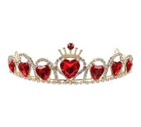 Cabilock Red Heart Headdress 5.7x4.7x1.6in Elegant Bride Crown Hair Accessory with Acrylic Rhinestones and Pearls Easy to Attach and Not Easy to Fall for Birthday and Valentine's Day