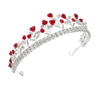 Cabilock Red Rose Bridal Crown Tiara with Rhinestone Baroque Headpiece for Women Wedding Hair Accessory Bride Party Headband