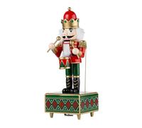 Cabilock Red Wooden Nutcracker Music Box with Windup Drum Player Mechanism Festive Christmas Decoration for Tabletop Traditional Xmas Symbol and Holiday Ornament