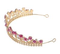 Cabilock Rose Flower Crown Headband for Women Rhinestone Tiara Bridal Hair Accessory Pink Wedding Hair Piece Crown for Bride