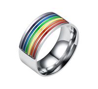 Cabilock Rotatable Stainless Steel Rainbow Ring Size 8 for Gay Party Wear | Waterproof Metal Design, Chic Eye Catching Style, Unique 8# Model, Suitable for Bisexual and Lesbian Gifting