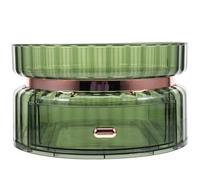 Cabilock Rotating Cosmetics Storage Box with 2 Tiers, Desktop Makeup Organizer, Household Cosmetic Drawer Holder for Skincare and Jewelry in Emerald Green