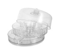 Cabilock Rotating Snack Box Plastic Serving Tray with Clear Lid for Fresh Food Preservation Divided Compartments for Fruits Vegetables Salads and Desserts Versatile Rotatable Platter for
