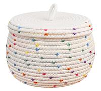 Cabilock Round Storage Basket with Lid, Cotton Rope Woven Decorative Basket, Home Organizing Lidded Box Sundries Container