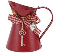 Cabilock Rustic Mini Flower Vase,Chic Metal Farmhouse Planter with Handle and Heart Rope, Vintage Decorative Bucket for Home Kitchen Living Room Christmas Decoration (Red)
