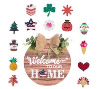 Cabilock Rustic Wooden Home Pendant with Burlap Bow and Faux Leaf Decorative Hanging Sign for Front Door Porch Seasonal Welcome Accent for Indoor Outdoor Use