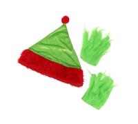 Cabilock Santa Costume Props Set with Green Furry Gloves and Light Green Hat Soft Comfortable Monster Cosplay Accessories for Christmas and Halloween Parties Reusable Roleplay Outfit
