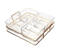 Cabilock Serving Tray Snack Serving Tray Glass and Stainless Steel with Divided Compartments Golden Color and Decorative Chic Style for Dining and Entertaining