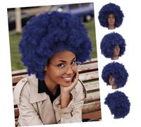 Cabilock Short Fluffy Curly Wig for Black Women Synthetic Afro Hair Accessory Lightweight Soft Texture Natural Shine for Cosplay Party Daily Use Navy Blue
