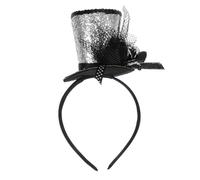 Cabilock Silver Sequin Headband for Women with Sparkling Mini Top Hat Design, Versatile Use and Bright Shine under Lights, for Photo Shoots and New Year Holiday Party Props
