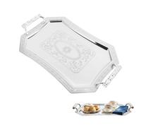 Cabilock Silver Serving Tray with Handles, 14 Inch Stainless Steel Mirrored Carving Plate, Vintage Decorative Platter for Food Serving, European Style Snack Tray for Wedding, Party, KTV & Restaurant