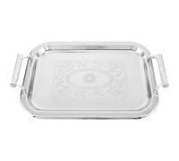 Cabilock Silver Serving Tray with Handles, 36cm Stainless Steel Afternoon Tea Tray, Vintage Rectangular Drinks Platter for Coffee Table, Cakes, Desserts and Vanity Organiser