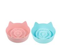 Cabilock Slow Feeder Bowls and Antichoking Design Plastic Pet Food Dishes 2pcs Cute Cat Ear Shaped with Non-slip Base for Cats and Kittens Suitable for Home Pet Feeding