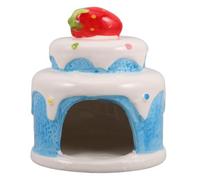 Cabilock Small Animal Ceramic Hideout Bed for Hamsters and Guinea Pigs Cartoon Cake Design, Multifunctional Space for Play and Hideaway, Cooling Nest for Summer Use