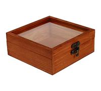 Cabilock Small Solid Wooden Box with Clear Glass Window 4.7X4.7X2 Inches Jewelry Display Case for Home and Shop Organizer