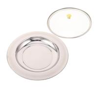 Cabilock Stainless Steel Church Communion Tray Set with Glass Lid and Gold - Holy Communion Bread Plate for Altar Serving, Polished Serving Tray Suitable for Christening and
