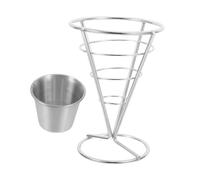 Cabilock Stainless Steel Metal Basket for Fries and Chips with Sauce Holder Cone-Shaped Wire Stand Holder for French Fry Serving Food Display Rack for Appetizers at Restaurants and Bbqs