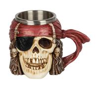 Cabilock Stainless Steel Skull Head Drinking Mug with Thickened Inner Tankard, Unique Pirate Theme Coffee Cup, Sturdy Resin and Metal Bar Cup for Home or Party Use