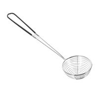 Cabilock Stainless Steel Spider Strainer Spoon with Long Handle, Multipurpose Wire Skimmer for Hotel and Outdoor Camping, Silver Silicone Grip Noodle Straining Ladle