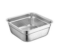 Cabilock Stainless Steel Vegetable Washing Basin 11.42 Inch Square Colander with Large Capacity Drainage Holes Kitchen Strainer for Fruits Pasta and Rice