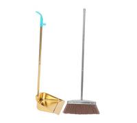 Cabilock Sturdy Stainless Steel Gold Dustpan Set Broom and Dustpan Kit Household Cleaning Tool Long Handle Handheld Easy Sweep