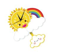 Cabilock Sun Rainbow Pendulum Bell Wall Clock Cartoon Design Hanging Clock for Bedroom Living Decorations