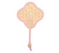 Cabilock Traditional Chinese Fan: Handmade Straw Weaving Craft - Small Decorative Handheld Fan for Women Kids Elderly - Pink Four-Leaf Clover Shaped