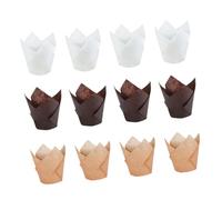 Cabilock Tulip Shape Muffin Liners Greaseproof Cake Wrappers with White Natural Coffee Colors for Baking Cupcake Muffin Cases Party Birthdays