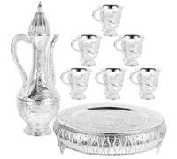 Cabilock Turkish Coffee Tea Pot Set Silver Water Kettle Teapot Arabic Tea Pitcher Buddhist Offering Cup Goblets Chalices Narrow Spout Drip Tea Pot for Tea Party