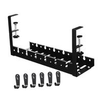 Cabilock Under Desk Cable Management Tray Clamp Mount No Drill Carbon Steel Wire Organizer with Hooks for Home Office Desk Wire Storage Rack Black