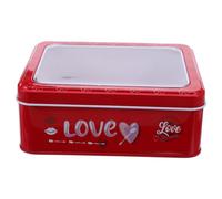 Cabilock Valentine's Day Treats Tin Box with Lid Red Metal Cookie Container for Holiday Candy Storage Romantic Party Present Box for Couples and Festive Sweet