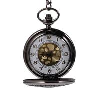 Cabilock Vintage and Quartz Movement Pocket Watch with Hollow Web Carved Front Black Alloy Chain Included, Stylish Retro Design for Anniversary Day or Fathers Day Gift
