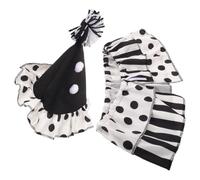 Cabilock Vintage Carnival Clown Hat and Collar Dress up Set | Black Polka Dot Patterns Polyester Cone Hat, Bowtie and Cape, for Themed Party Wear