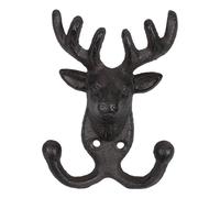 Cabilock Vintage Cast Iron Deer Head Wall Hook Dual Heavy Duty Hanger for Coats Bags Towels Rustic American Farmhouse Style Decorative Wall Art with Simple Installation and Strong Load