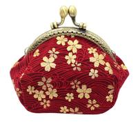 Cabilock Vintage Cherry Blossom Coin Purse Gilded Pattern Moderate Internal Capacity Red Polyester Material Multifunctional Storage Bag Suitable for Occasion