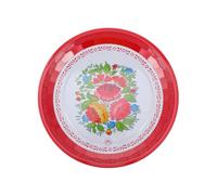 Cabilock Vintage Pattern Enamel Plate 35cm Red Round Decorative Food Plate Made of Sturdy Enamel, for Dessert Shops and New Year Celebrations