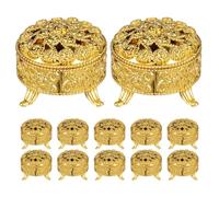 Cabilock Vintage Round Candy Box, 20pcs Plastic Jewelry Box, Candy Holder, Wedding Favor, Hollow Jar, Rose Embossed Bowl for Party Baptism Trinket Gold