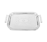 Cabilock Vintage Silver Serving Tray with Handles - 36X23.5cm Stainless Steel European Floral Engraved Decorative Platter for Afternoon Tea, Coffee, Cakes & Desserts, Silver Finish