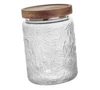 Cabilock Vintage Sunflower Embossed Glass Sealed Jar 700ml Acacia Wood Lid Grain Storage Canister Food Storage Container for Kitchen