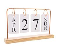 Cabilock Vintage Wooden and Iron Perpetual Desk Calendar with Easy-flip Date Display Stylish Rose Gold Frame for Home Office Decoration and Reusable Tabletop Organizer